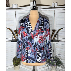 Vintage Wearever Y2K blazer avant garde street signs graffiti print blue red 1X